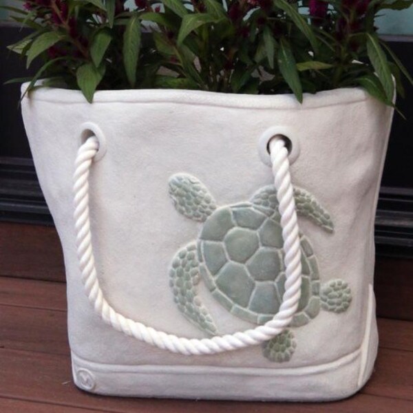 Sea Turtle Tote Garden Planter Decorative Rope Handle Sculpture Statue